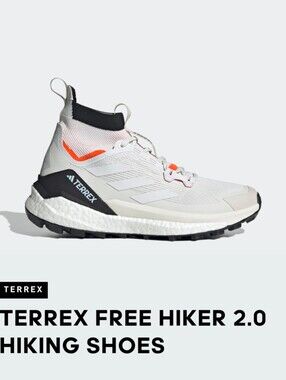 adidas Terrex Free Hiker 2.0 Hiking Shoes Size 9.0 Crystal White/Impact Orange